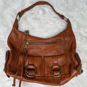 00's Y2K Vintage Banana Republic Pebbled Leather Cargo Shoulder Bag Brown Hobo